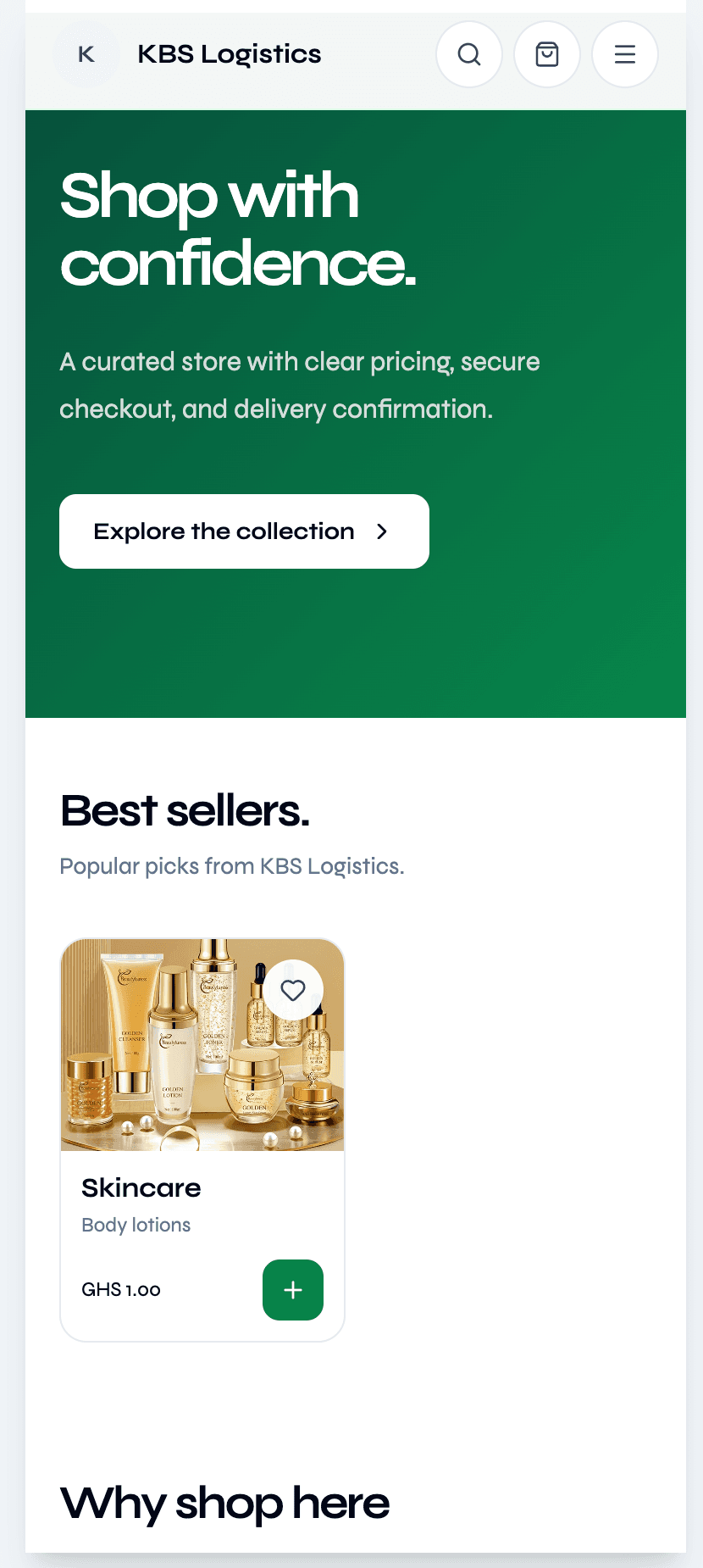 The same TrustCart storefront on mobile